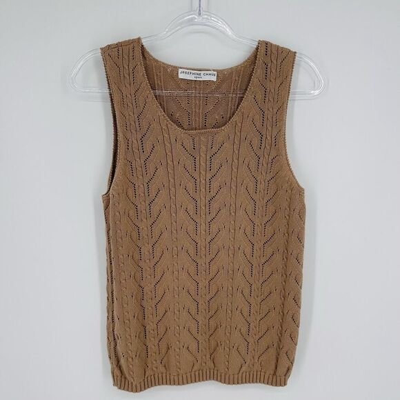Josephine Chaus Sleeveless Knit Sweater Tank Women’s Medium Tan Lightweight - Picture 4 of 8